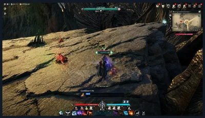Aion-2-Cheats-Menü mit Visuals-, Aimbot- und Misc-Tabs über Fraktionskampf